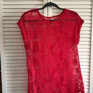 Hot pink see through floral mesh top